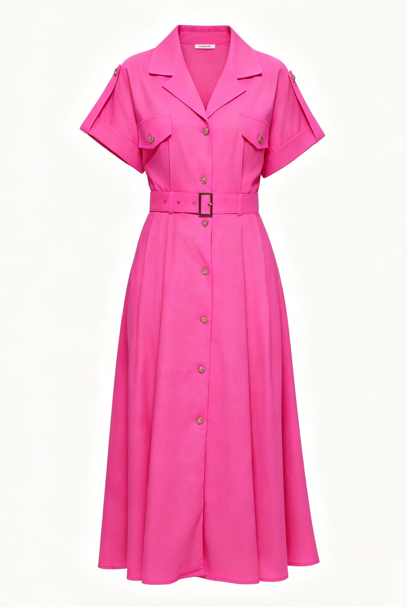 Women’s Elegant Button Front Midi Shirt Dress with Belt Loose fit