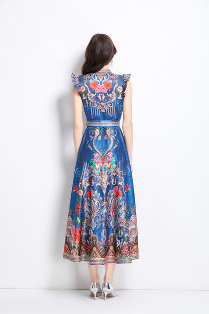 Women's Floral Print V-Neck Sleeveless Maxi Dress