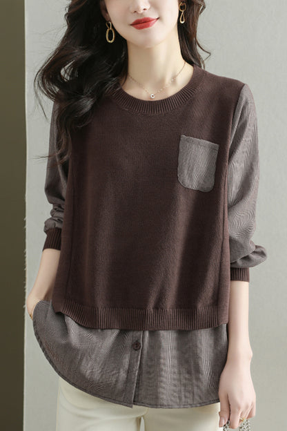 Women's Knit Stripe Long Sleeve Pullover Top