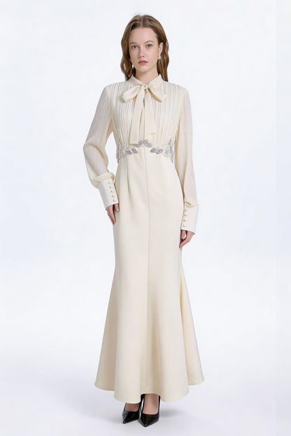 Women's Tie Neck Pleated Shirts Bodycon Fishtail Dress - LAI MENG FIVE CATS