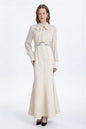 Women's Tie Neck Pleated Shirts Bodycon Fishtail Dress - LAI MENG FIVE CATS
