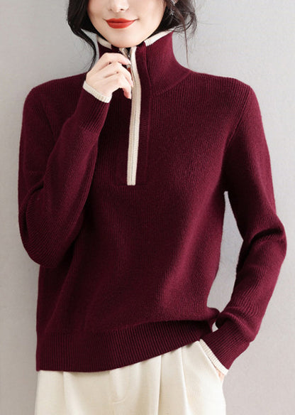Contrast Collar Half-Zip Knit Sweater – Chic Colorblock Ribbed Pullover