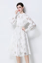 Women's Long Sleeve Eyelet Embroidery Button Midi Dress