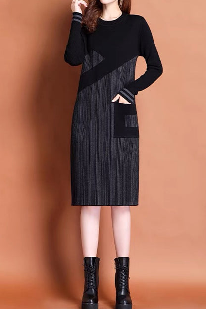 Women's Elegant Sweater Long Sleeve Knit Pullover Party Midi Dress