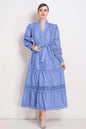 Women's V-Neck Puff Sleeve Lace Tiered Maxi Dress