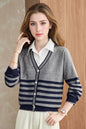Women's Striped Sweater 2 in 1 Lapel Knit Pullover