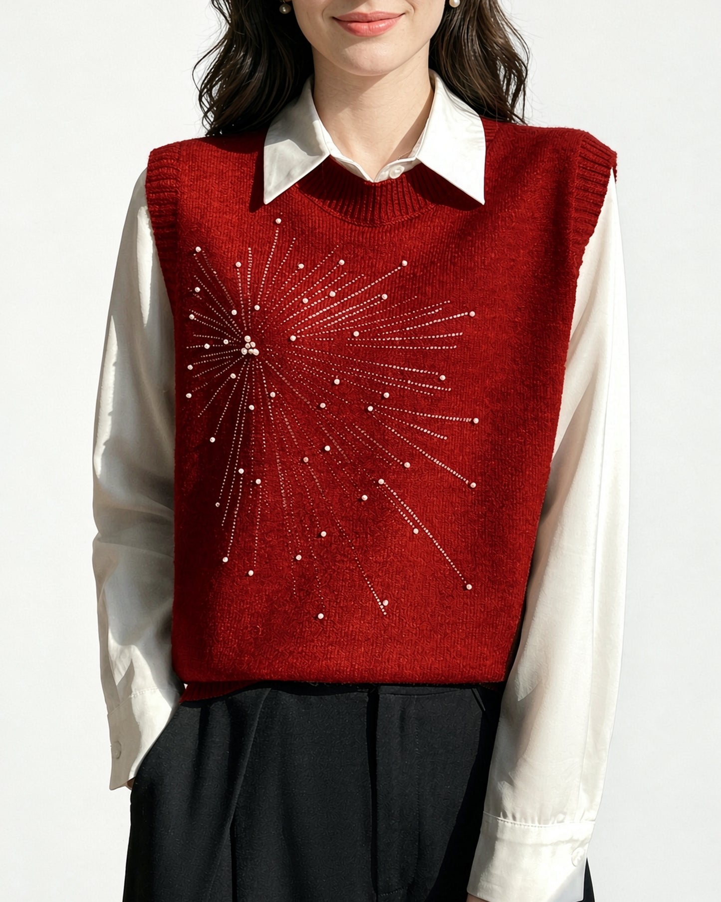Women's 2 in 1 Round Neck Soft Sweater Top Chic Layering Office Casual