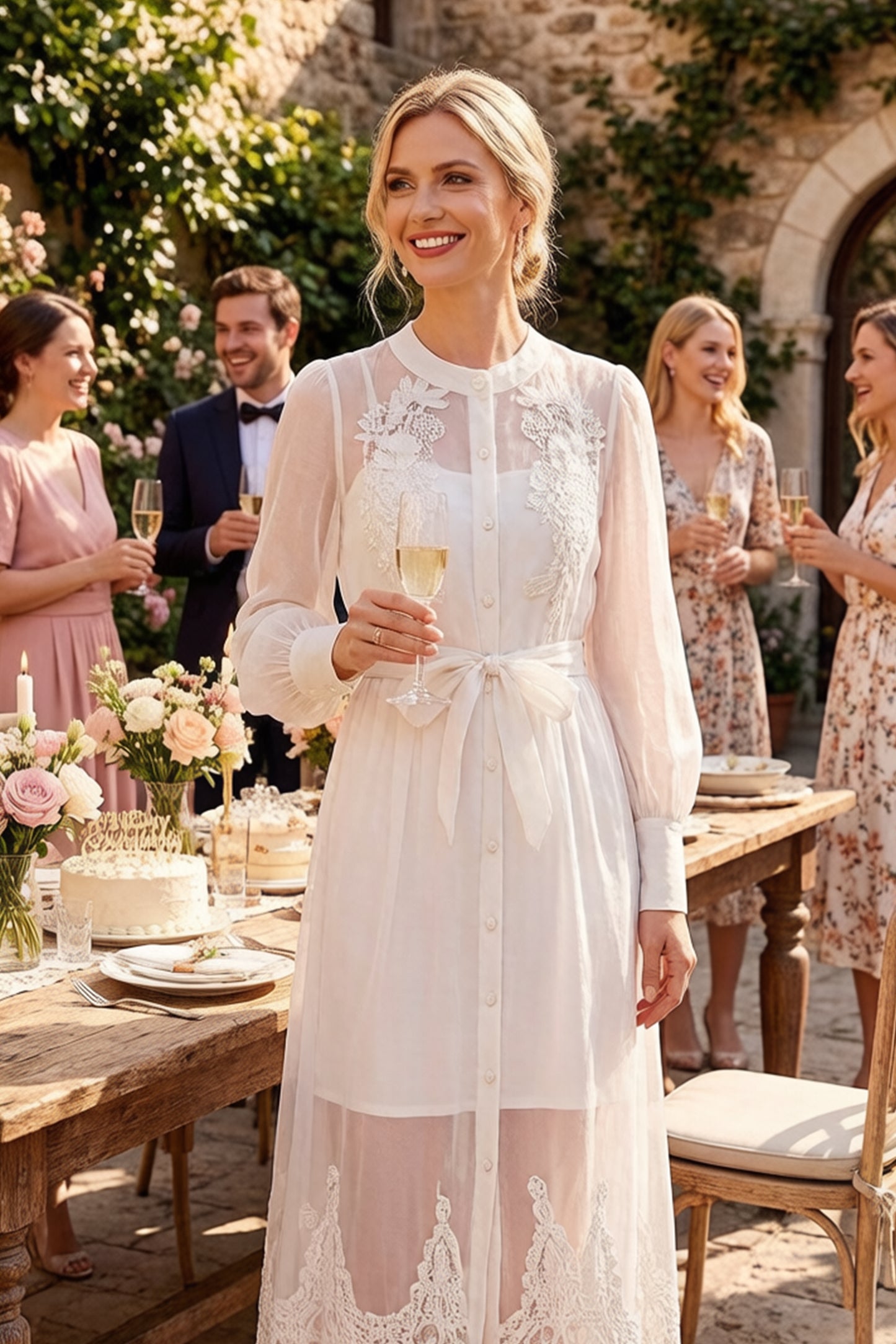Sheer Embroidered Organza Maxi Dress with Slip & Belt - LAI MENG FIVE CATS