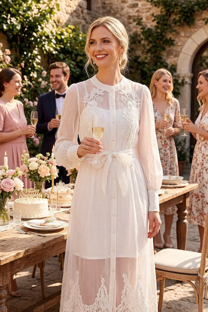 Sheer Embroidered Organza Maxi Dress with Slip & Belt - LAI MENG FIVE CATS