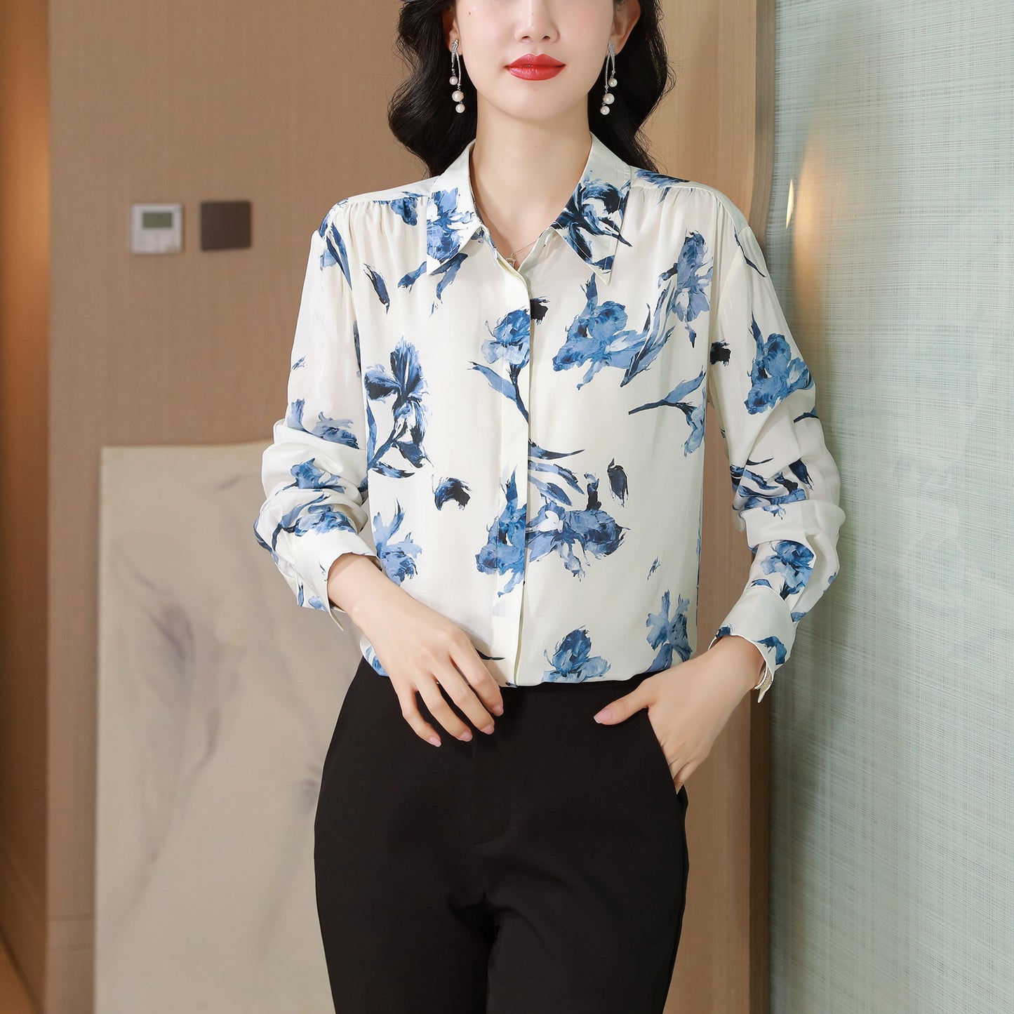 Women's Collared Floral Print Shirt Blouse Tops