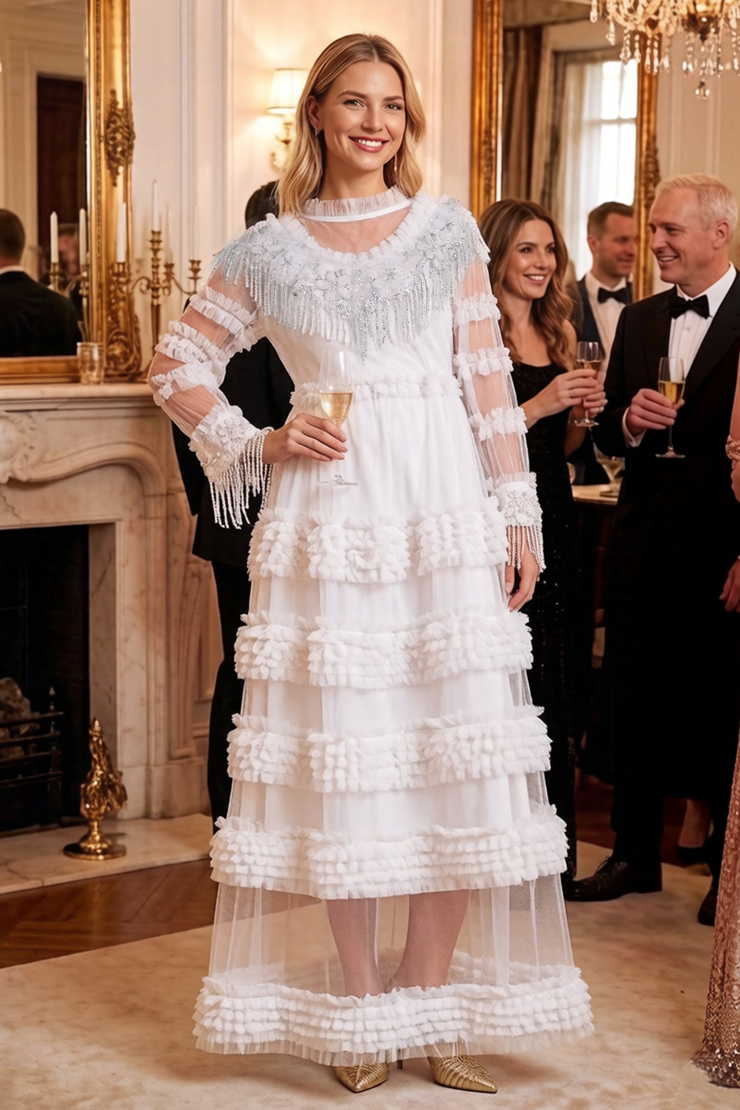 Royal Romance Beads Embroidery Tassels Embellished Cake Dress