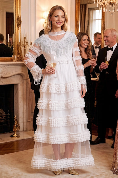 Royal Romance Beads Embroidery Tassels Embellished Cake Dress