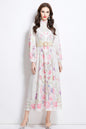 Women's Floral Print Lantern Sleeve Slit Maxi Dress