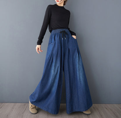 Loose Elastic Waisted Drawstring Wide Leg Pants