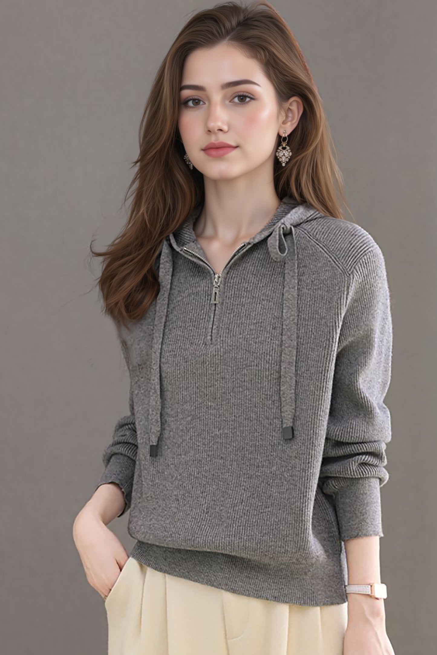 Women's Hoodie Sweaters Quarter Zip Knit Outfits