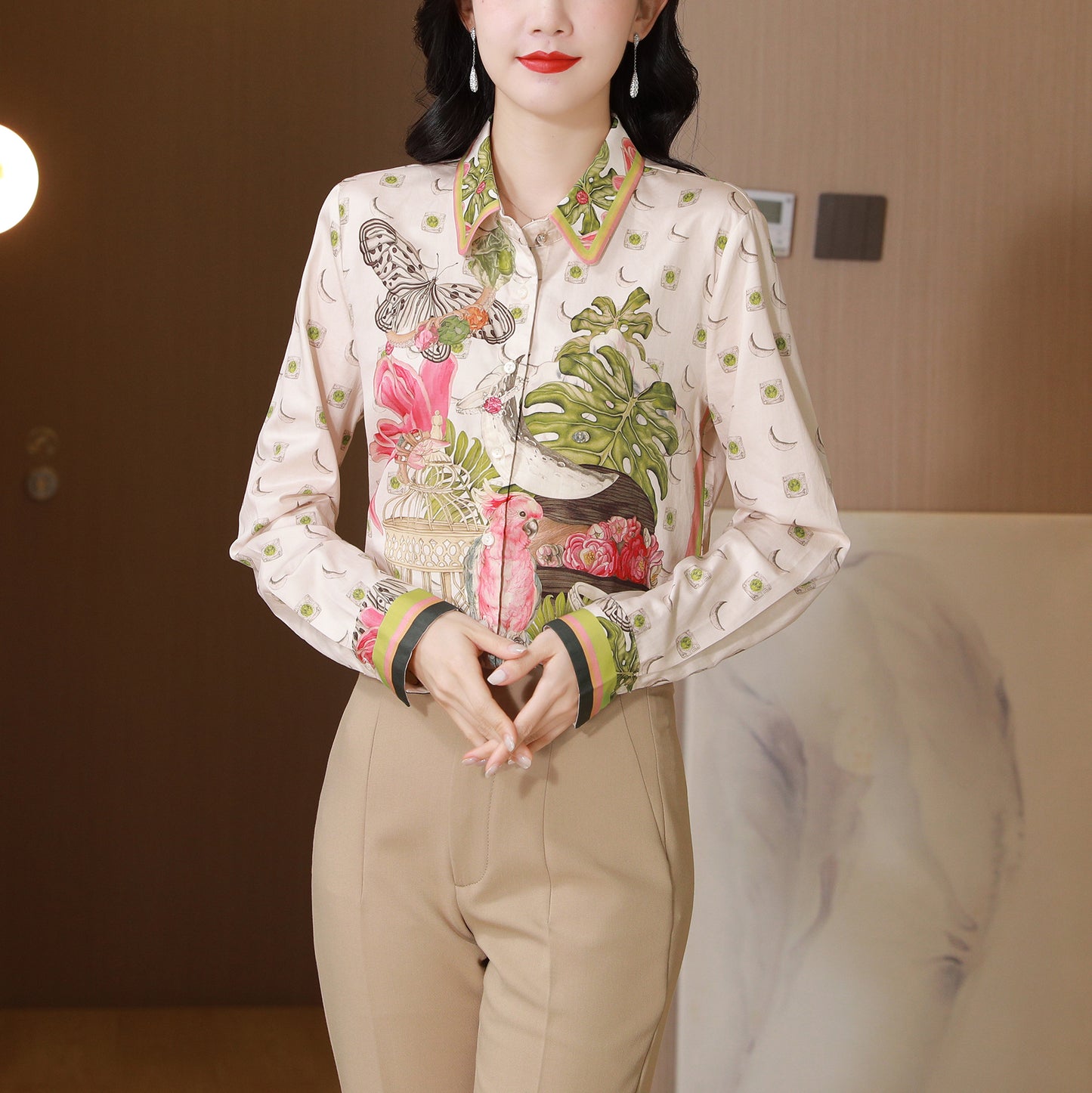 Women's Collared Floral Print Shirt Blouse Tops