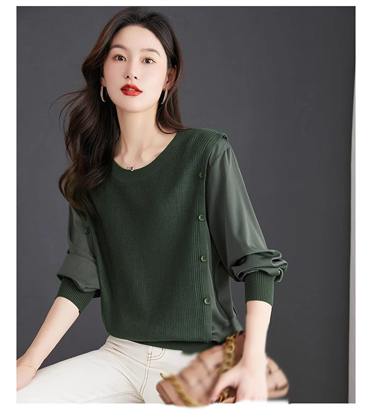 Women's Fall Casual Patchwork Shirt Pullover Loose Blouse Tops