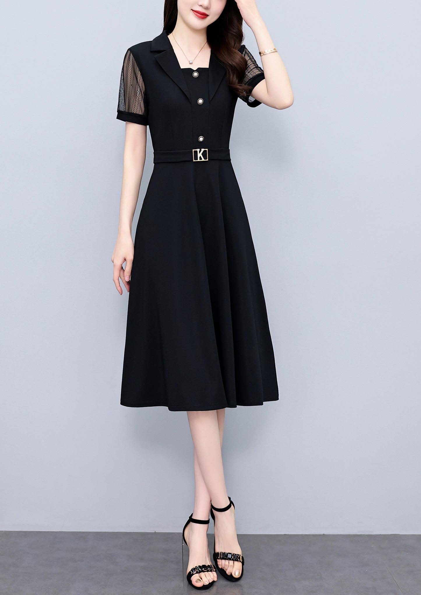 Women's Short Sleeve Pocket Work Office Suit Dress - LAI MENG FIVE CATS