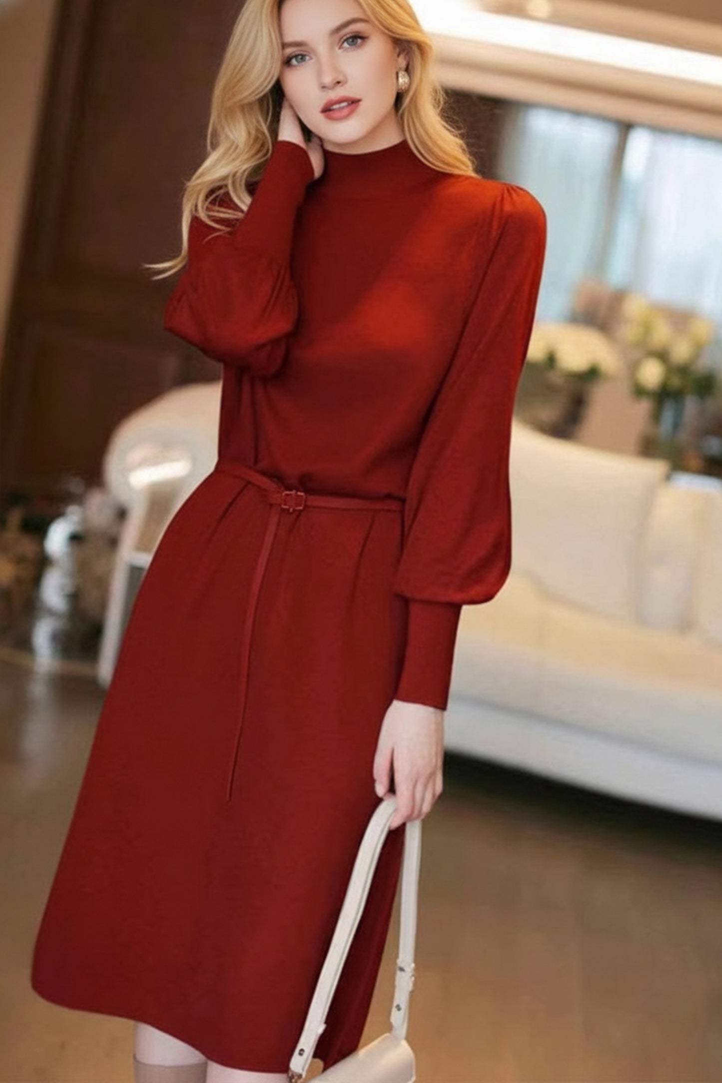 Women's Turtleneck Knit Sweater Midi Dress - LAI MENG FIVE CATS