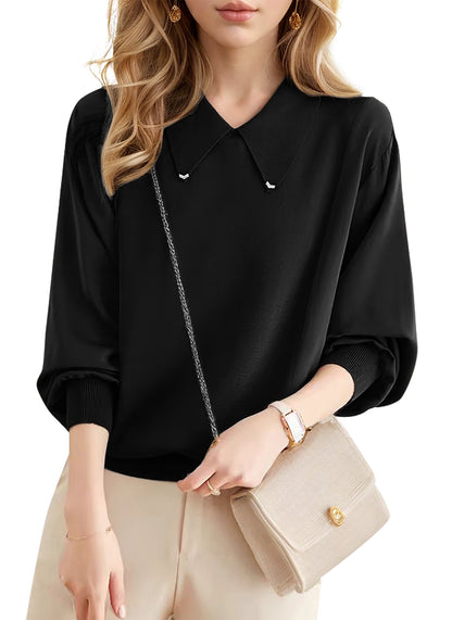 Long Sleeve Lapel Pullover Tops