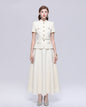 Chic 2-Piece Outfit: EShort-Sleeve Mandarin Collar Jacket & A-Line Skirt
