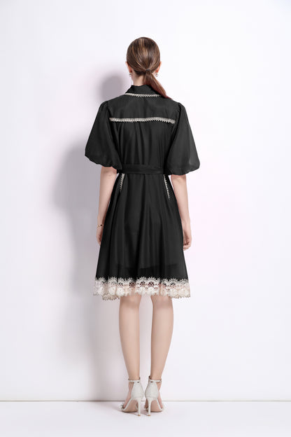 Black Lace Trim Chiffon Dress