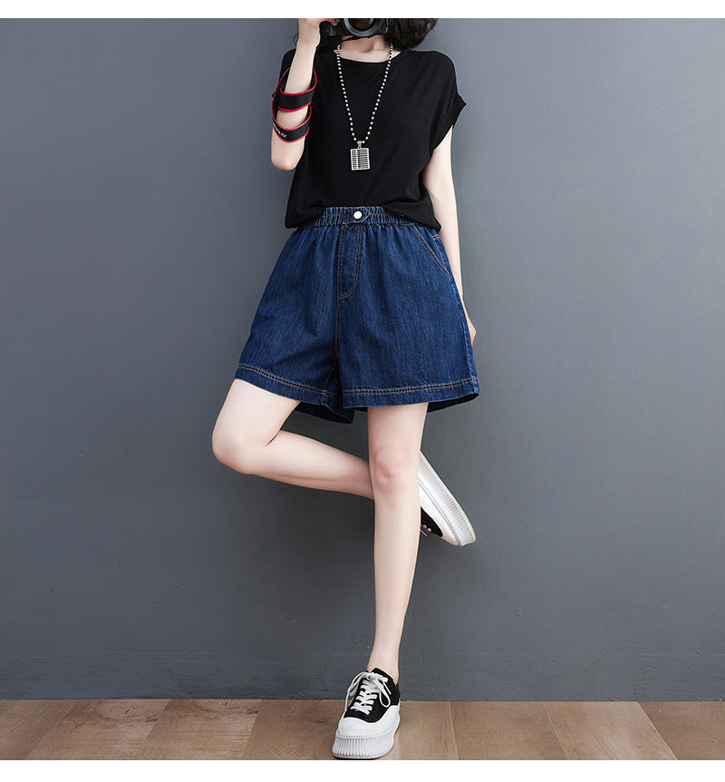 Women's High Waisted Baggy Jean Wide Leg Denim Shorts - LAI MENG FIVE CATS