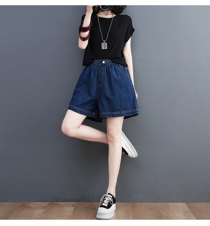 Women's High Waisted Baggy Jean Wide Leg Denim Shorts - LAI MENG FIVE CATS