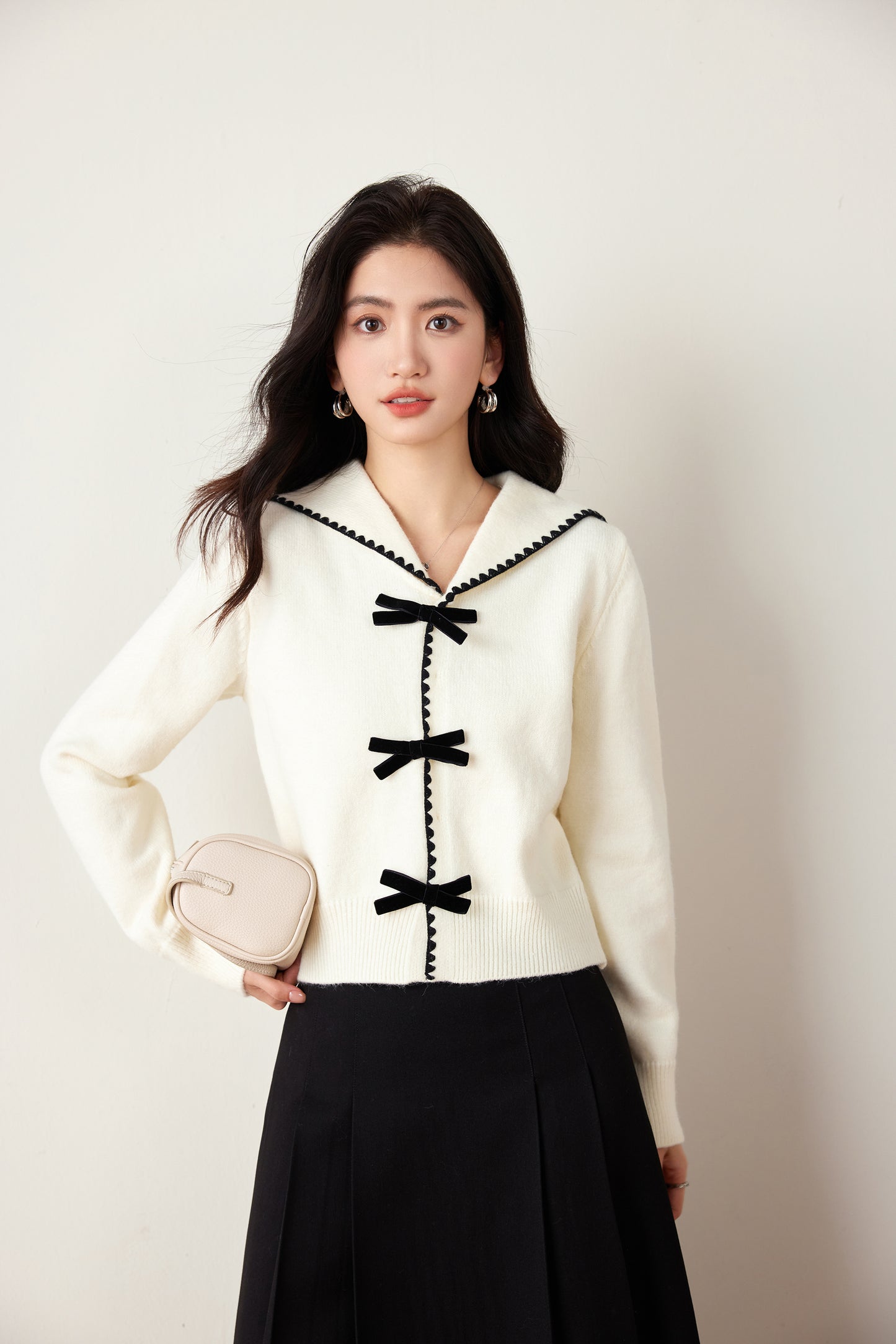 Women's Sailor Collar Stripe Button Knit Sweater Blouse