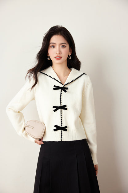 Women's Sailor Collar Stripe Button Knit Sweater Blouse