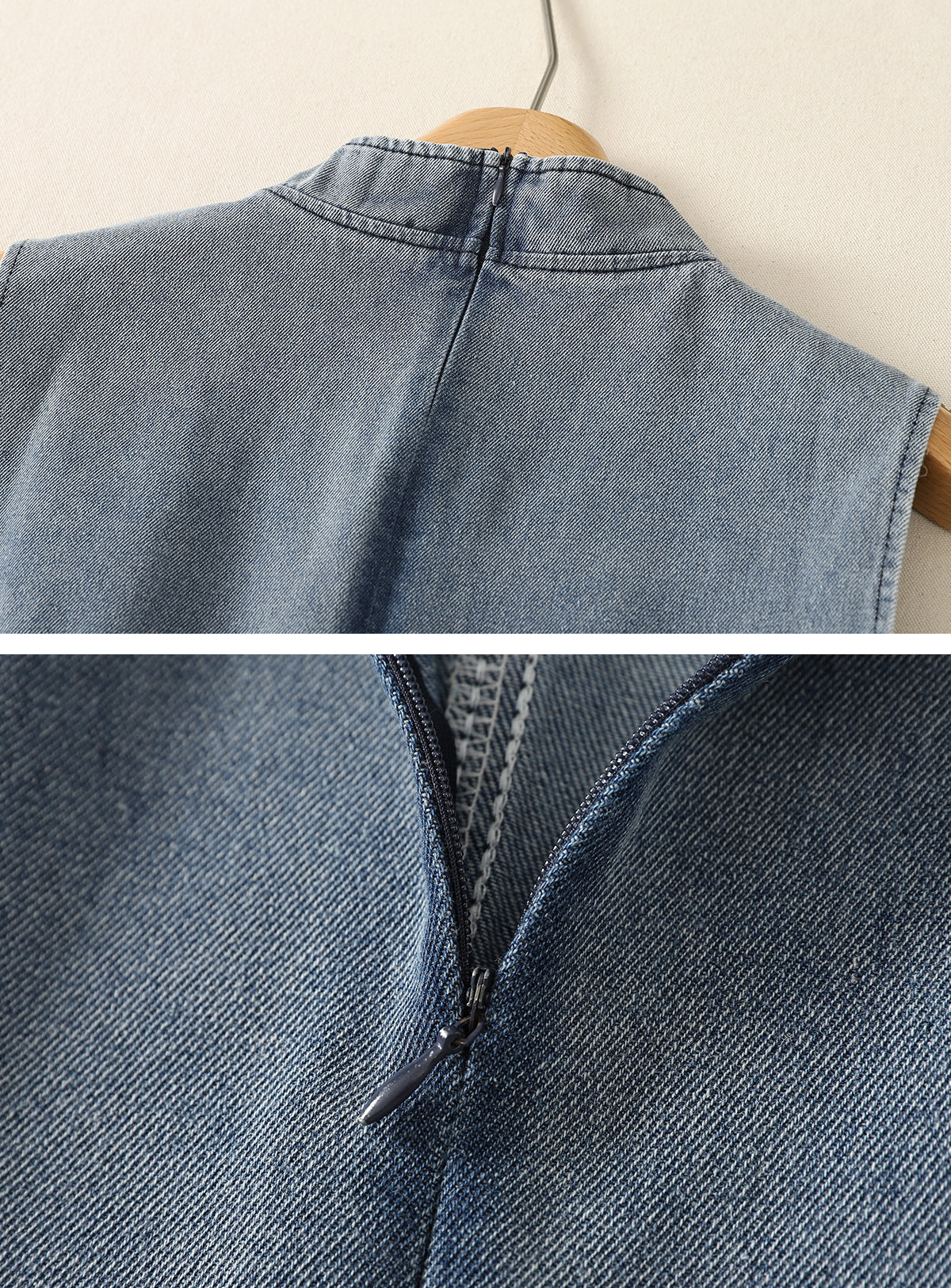Mandarin Collar Denim Peplum Top