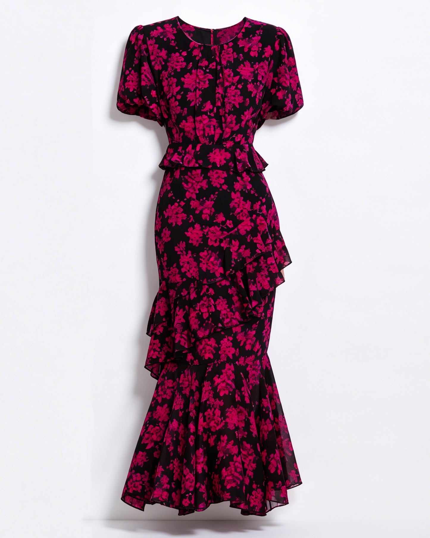 LAI MENG FIVE CATS Floral Chiffon Ruffle Maxi Dress - LAI MENG FIVE CATS