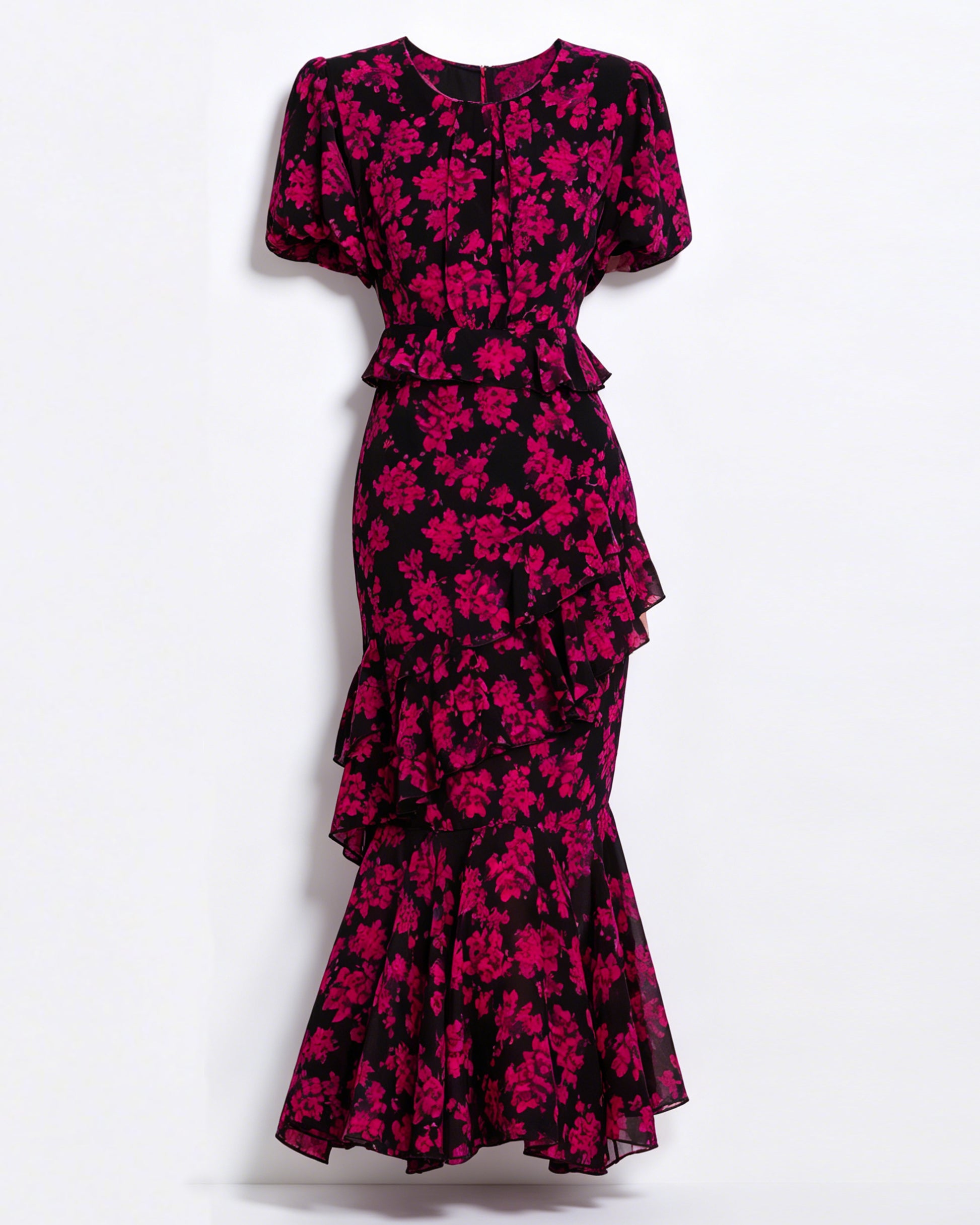 LAI MENG FIVE CATS Floral Chiffon Ruffle Maxi Dress - LAI MENG FIVE CATS