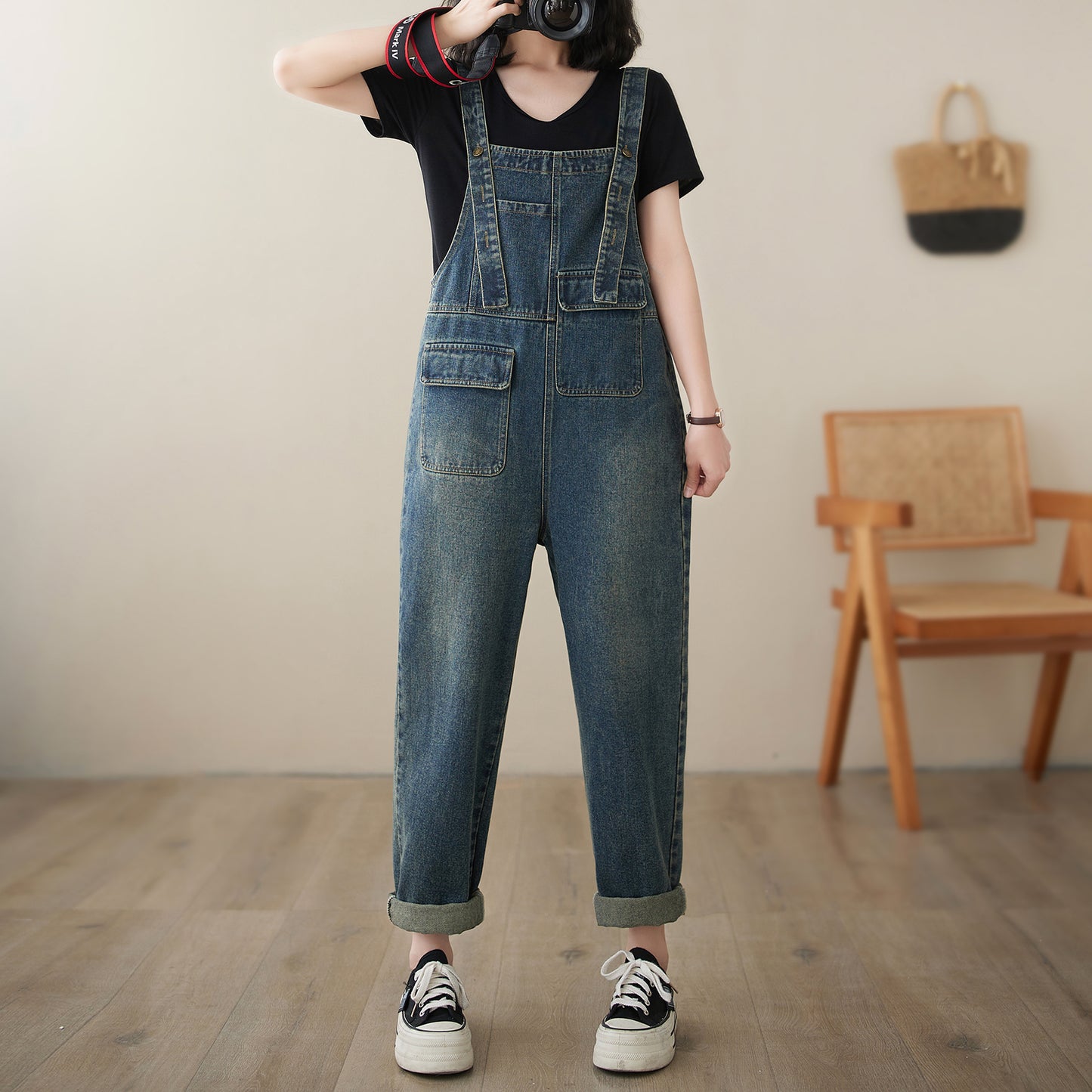Womens Denim Bib Pants Jumpsuits Adjustable Strap Overalls