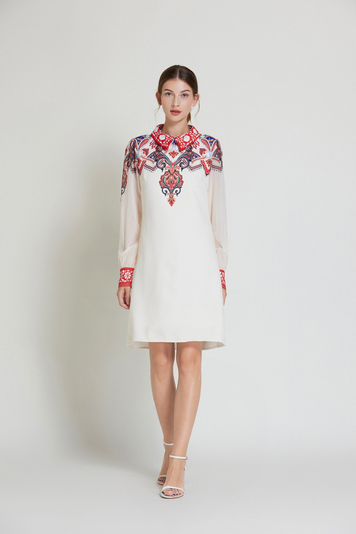 SSY-Women's Floral Chiffon Long Sleeve Mini Dress