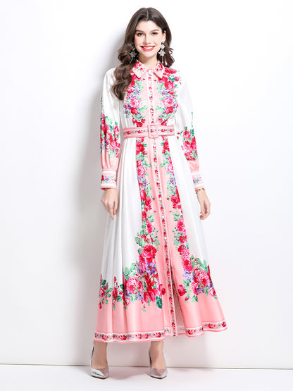 BK-Floral Print Maxi Dress Flowy Split Long Dress