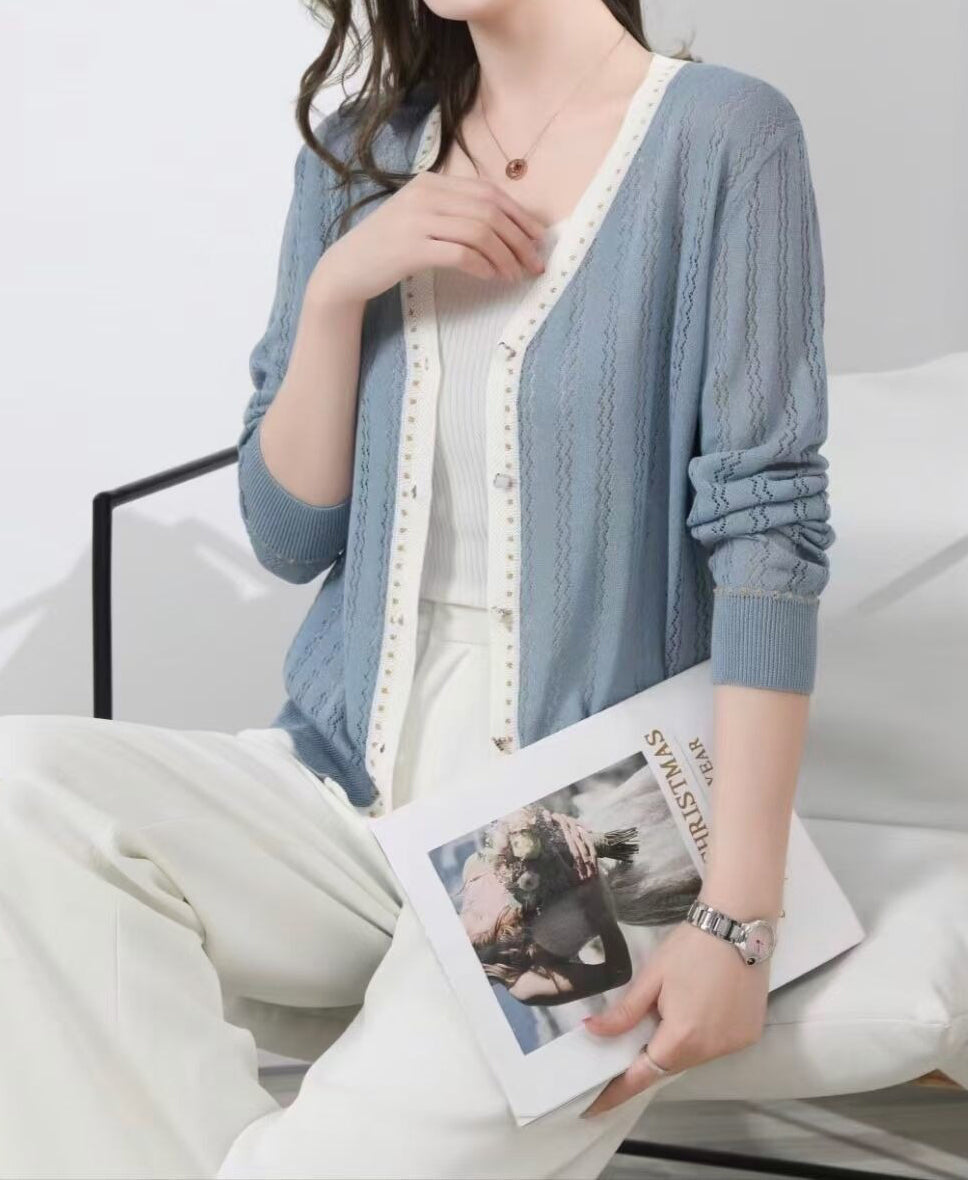 Lightweight Pointelle Knit Cardigan
