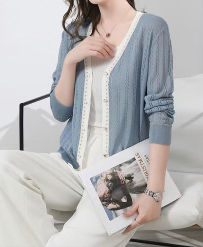 Lightweight Pointelle Knit Cardigan
