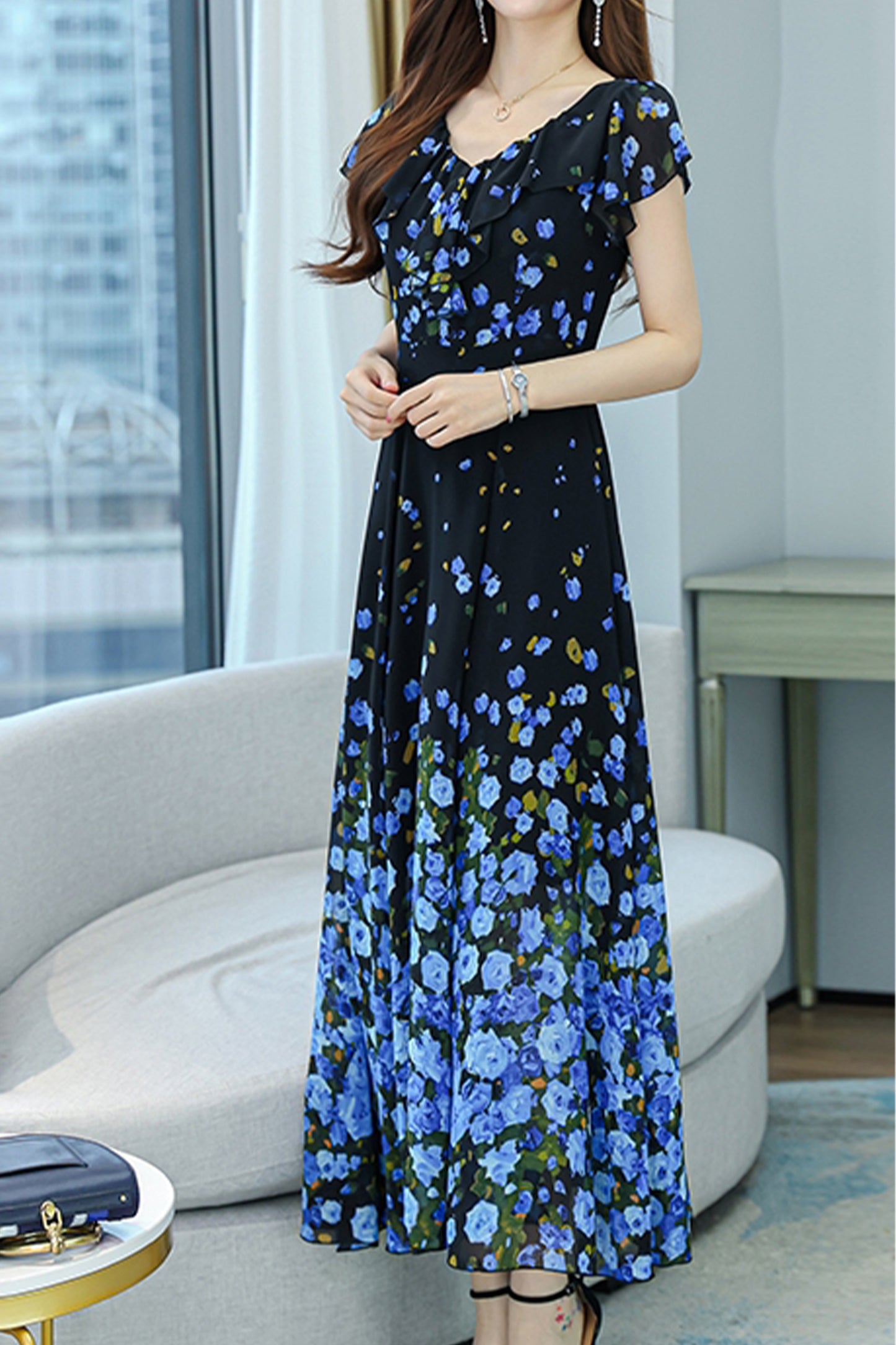 Blue Maryam Floral Print Dress