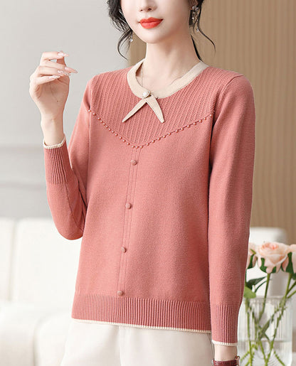 Elegant Pearl Long Sleeve Knit Sweater Pullover Top