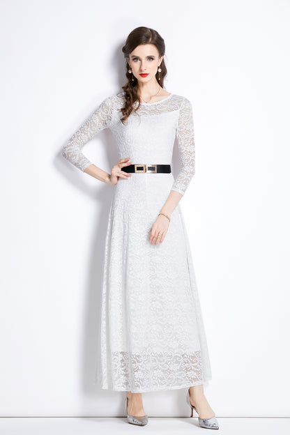 SSY-Women's 3/4 Sleeve Lace Overlay Maxi Dress