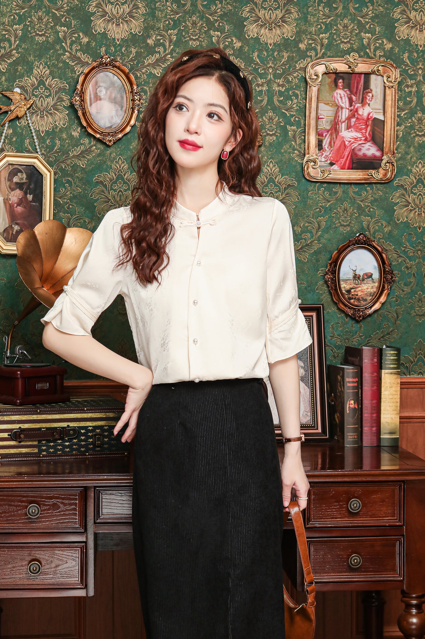 Women's Chinese Style Silk Satin Jacquard Blouse