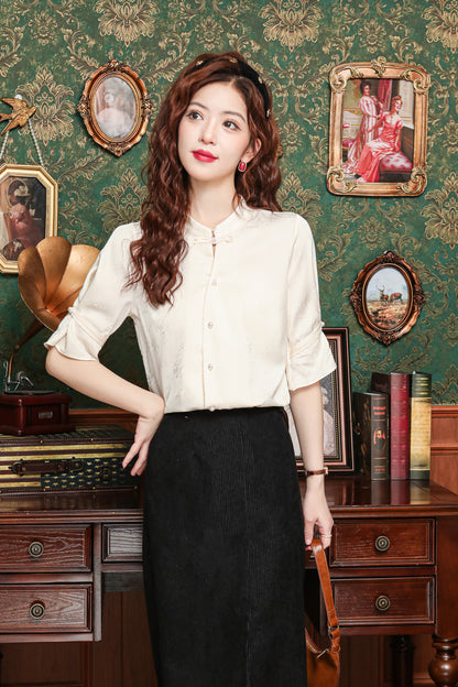 Women's Chinese Style Silk Satin Jacquard Blouse