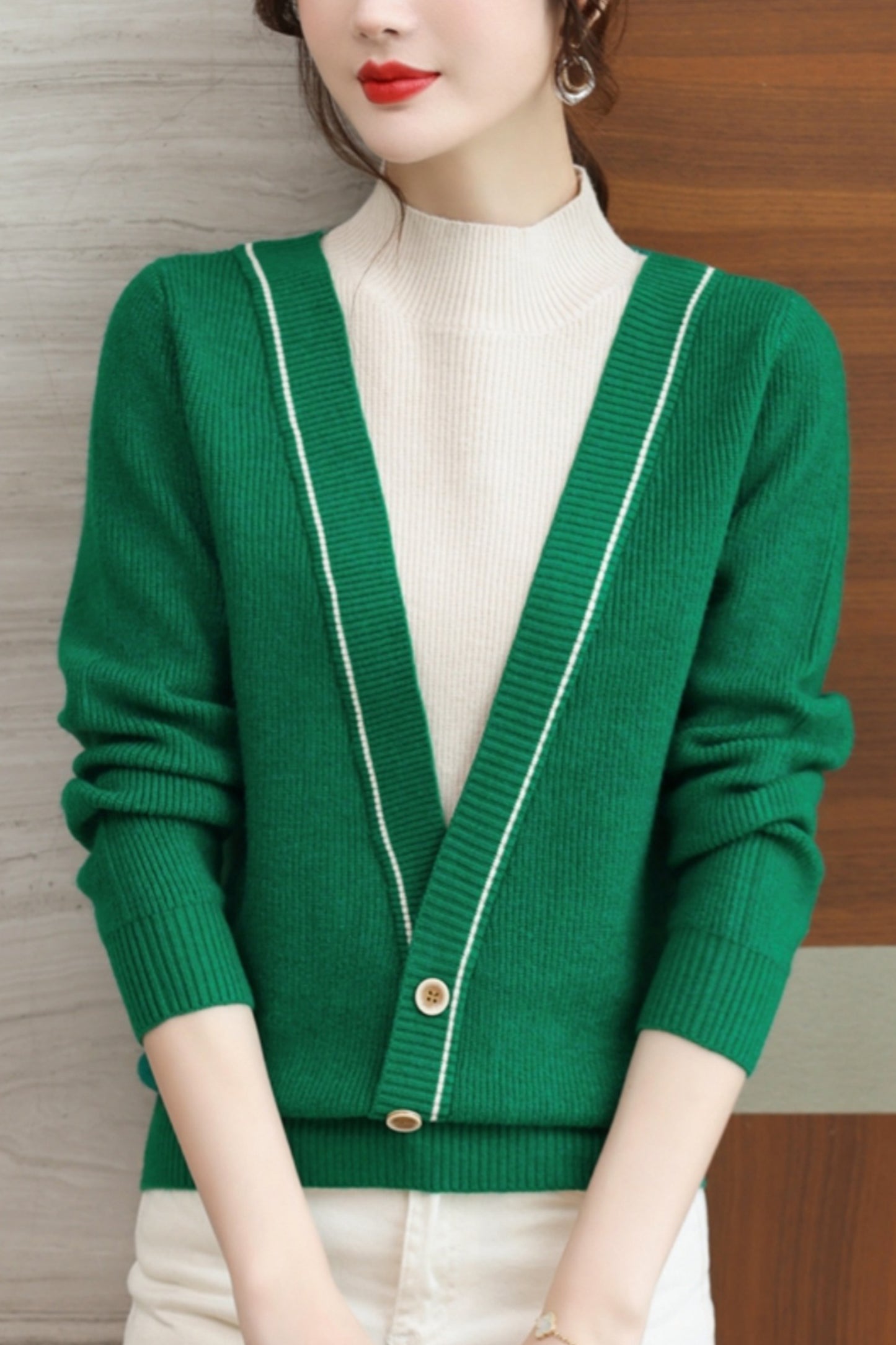 Women's Fall Turtleneck Color Block Knitted Sweater