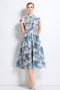 Women's Short Sleeves Collar Printed Buttons Midi Dress