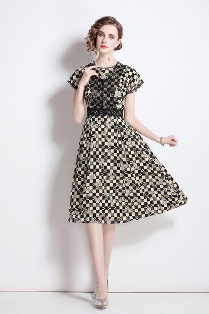 SSY-Women's Boho Floral Ruffle Chiffon Lace Midi Dress