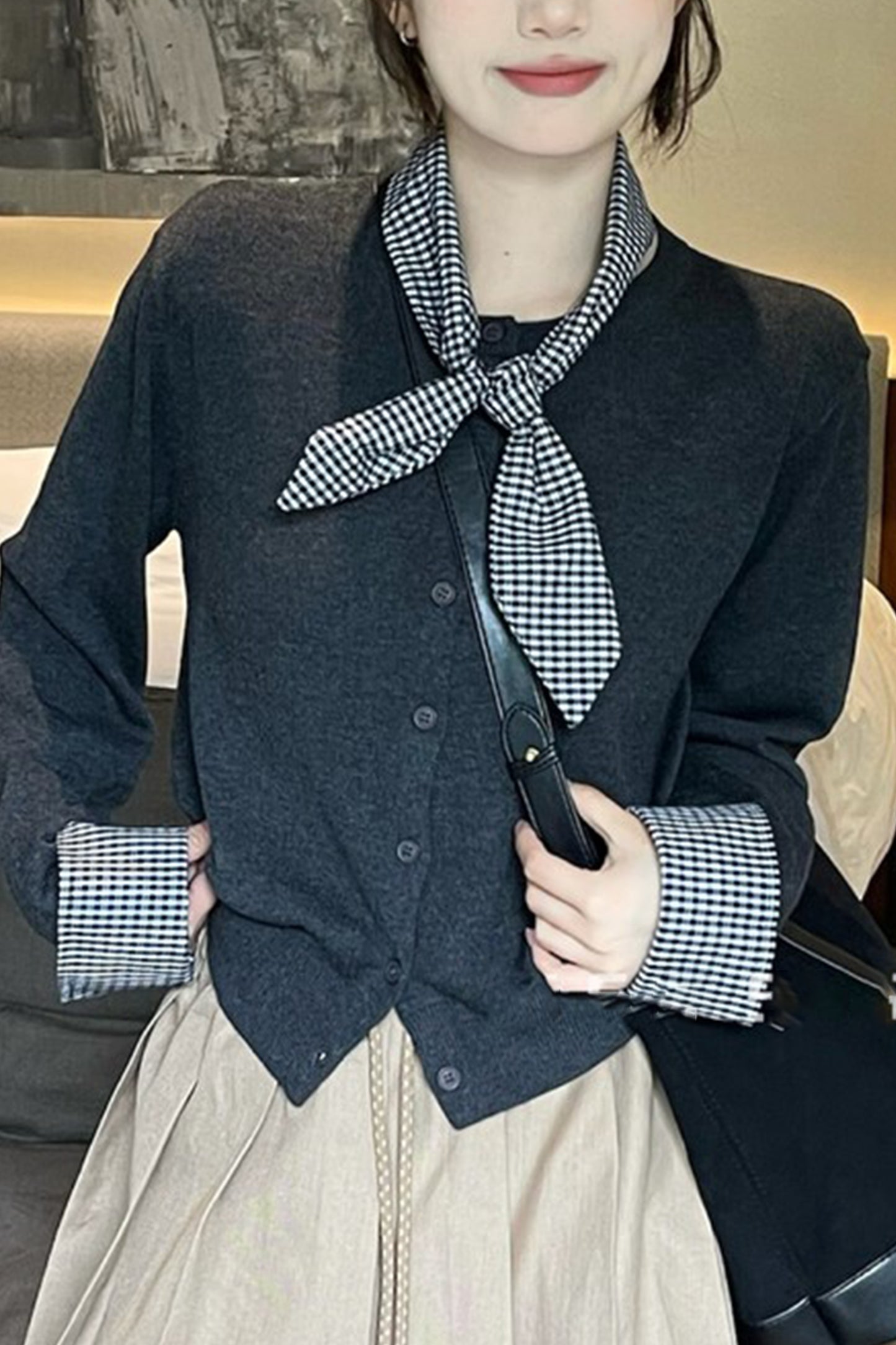 Women's Lightweight Plaid Sweater Cardigan Tops