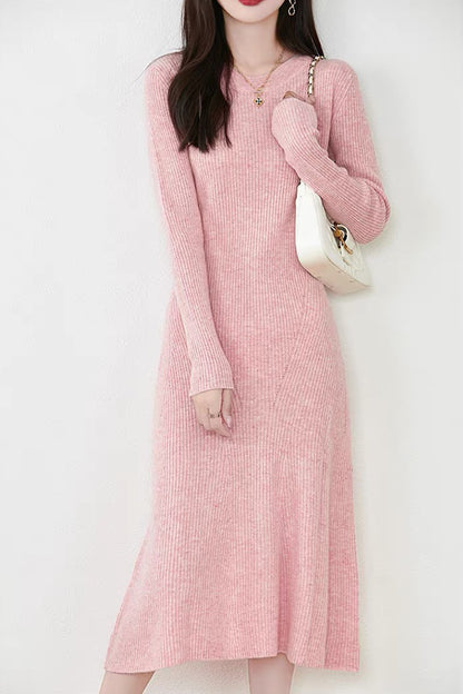 Women's Sweater Crewneck Ribbed Knit Midi Dress