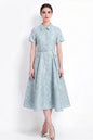 Luxury Jacquard Button-Front A-Line Midi Dress with Belt