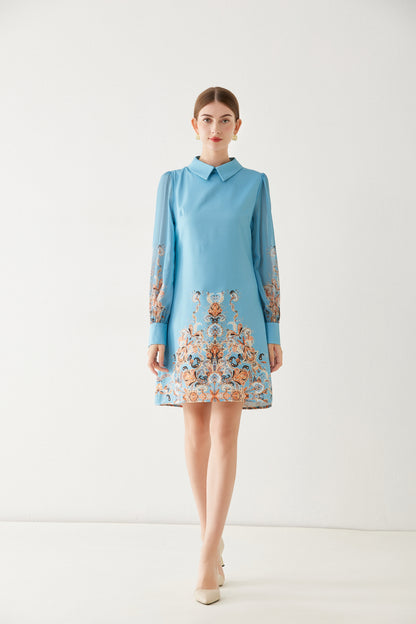 SSY-Women's Floral Chiffon Long Sleeve Mini Dress